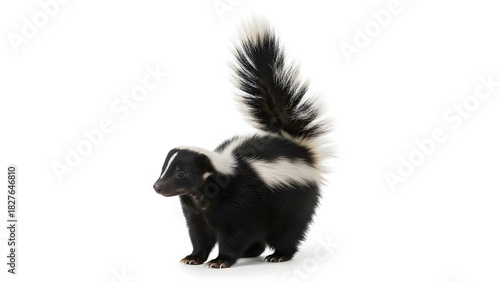North American Striped Skunk, Isolated on White