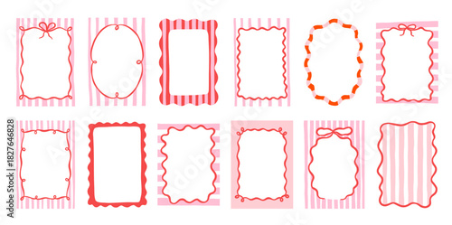 Vintage cute whimsical vector frames set. Decorative elegant retro coquette bow wedding invitation