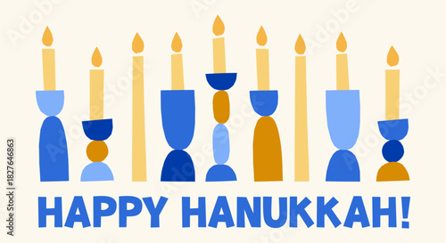 Hanukkah menorah modern vector illustrations set. Jewish holidays candles banner. Happy Hanukkah