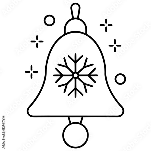 Christmas Bell Ornament with Snowflake Decoration Line Art Vector Illustration Design