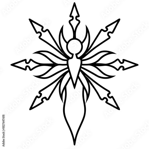 Abstract Geometric Snowflake Ornament Detailed Line Art Design Illustration Festive and Wintery