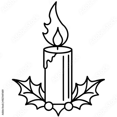 Christmas candle with holly leaves design element for holidays celebration and decoration