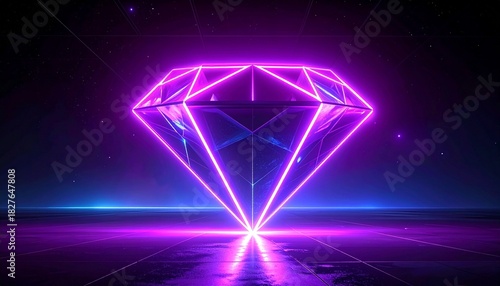 Glowing neon-purple diamond floating in dark futuristic space.