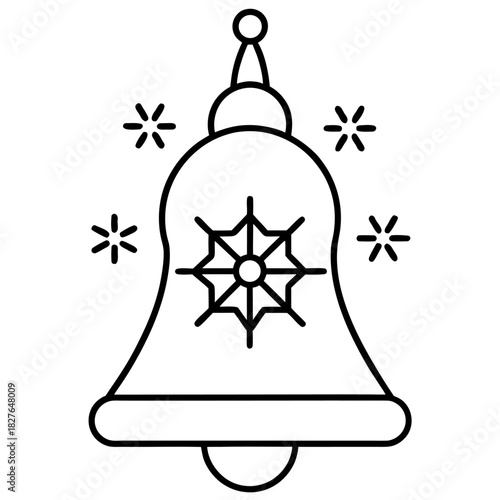 Elegant Christmas Bell Ornament with Snowflake Design and Sparkling Stars Graphic