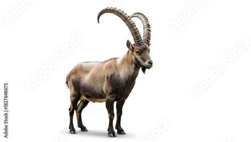 Alpine Ibex on White Background