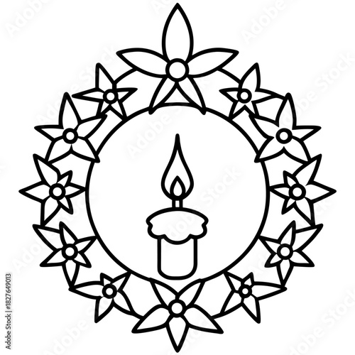 Minimalist Candle Design with Floral Wreath for Christmas Holiday Season Greetings