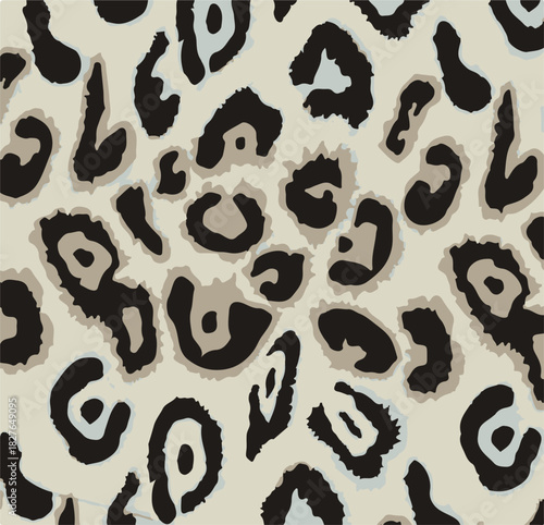 Leopard print. Vector seamless pattern. Animal skin background with black and brown spots on beige backdrop. Abstract exotic safari texture. Jaguar, leo, puma cheetah fur pattern. Repeat design