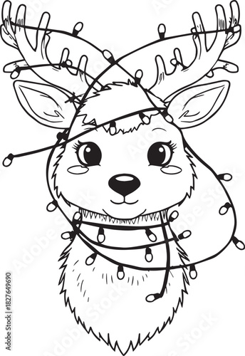 A cute and funny cartoon animal illustration of a reindeer and a rabbit with a happy winter holiday design for Christmas
