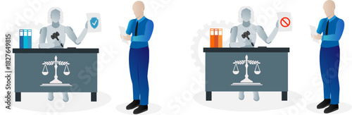 Artificial intelligence judge makes a court decision.  Law and justice concept.