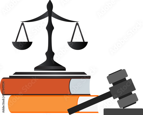 Law and justice concept. Gavel, judge books and scales.