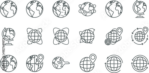 Set of globe icons simple line art vector illustration perfect for geography travel or international business designs