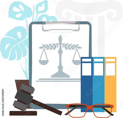 Law and justice concept. Gavel, judge books and documents.