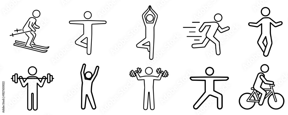 Fototapeta premium Stick figures exercising and practicing sports activities concept