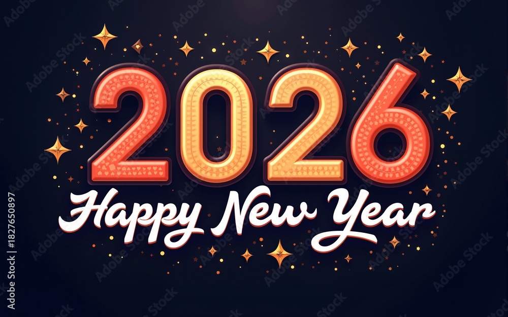 Fototapeta premium 2026 Happy New Year logo text design vector trendy. Premium Vector. High quality