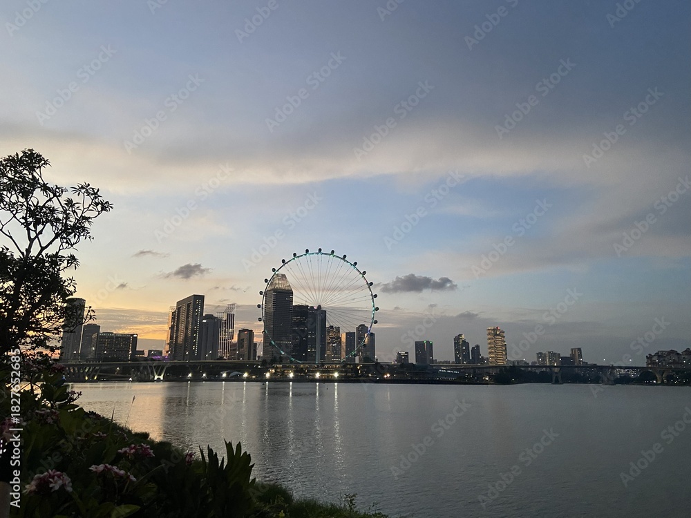 Fototapeta premium Singapore Skyscrapers and Cityscape from High Altitude