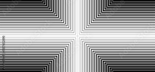 Symmetrical op-art background with black and white lines. Vector illustration with a geometric cross pattern and gradient effect.