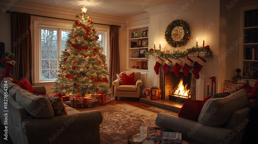 Fototapeta premium living room with christmas tree