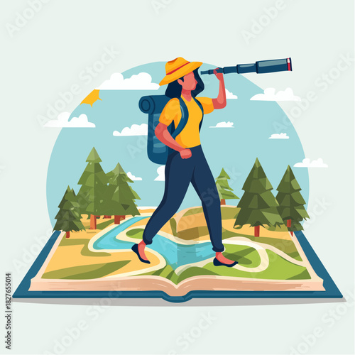 Traveler Exploring Map Vector Illustration