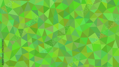 Geometric green mosaic pattern with triangles and polygons creating a vibrant and dynamic abstract design, perfect for backgrounds