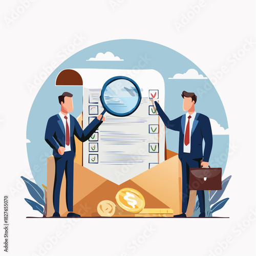 Business Meeting With Checklist Review Vector Illustration