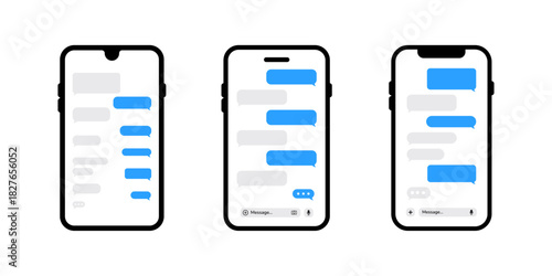Chatting on a smartphone. Send or receive sms on the app. Online chatting. Speech bubble message on phone. Speech bubbles for chat.