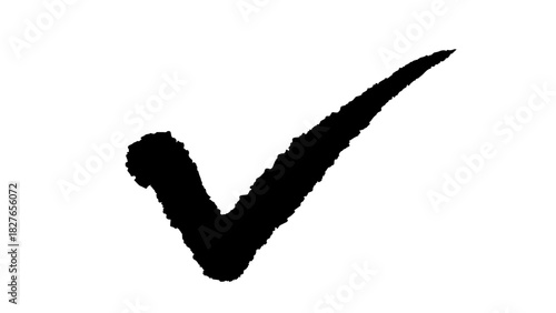 Black check mark icon, hand-drawn, as if painted with a brush	