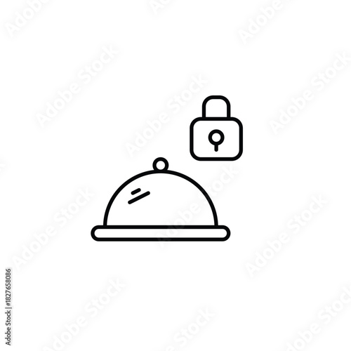 Restaurant delivery, food cloche and lock. Pixel perfect, editable stroke vector icon