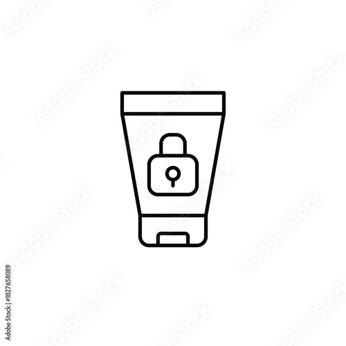 Cosmetics tube and lock. Safe skincare. Pixel perfect, editable stroke vector icon