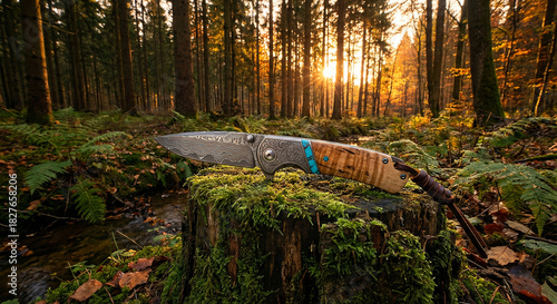 Folding knife beautiful design cutting silver edge wooden handle outdoor nature 