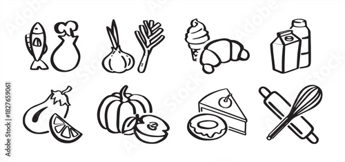 Vegetables, Modern line, Graphic Design Collection of fresh healthy vegetables in simple line art style Vector Illustration.
