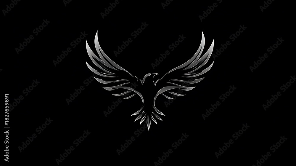Fototapeta premium Silver Phoenix Bird Logo Emblem on Photo Black Background symbol