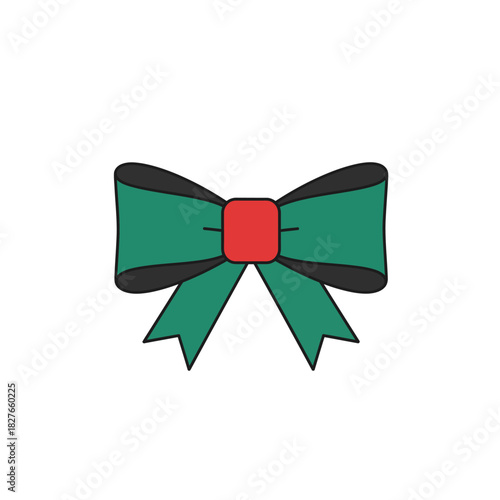 Festive Green Bow with Red Center for Holiday Decoration.