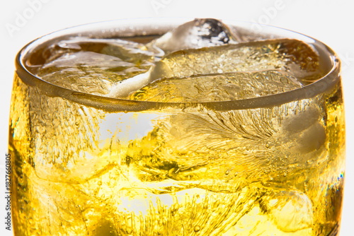 Close up of ice in a glass of Beer ,Thailand only that drink beer with ice