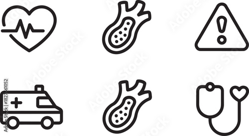 Medical And Healthcare Icons Including Heartbeat Ambulance And Stethoscope Keywords: medical