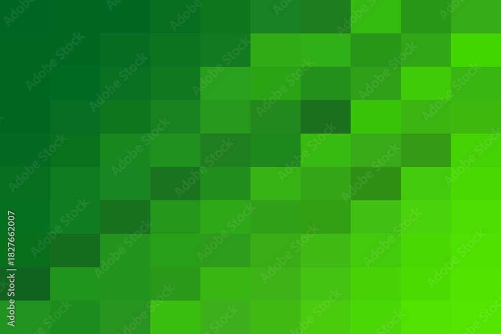 Fototapeta premium Green pixelated mosaic background with a vibrant gradient from dark emerald to bright lime, creating a modern abstract square pattern.