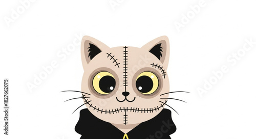 Spooky Halloween Cat Ready for Trick-or-Treating! Cute zombie kitten character, perfect for seasonal designs and fun, festive projects with a playful twist