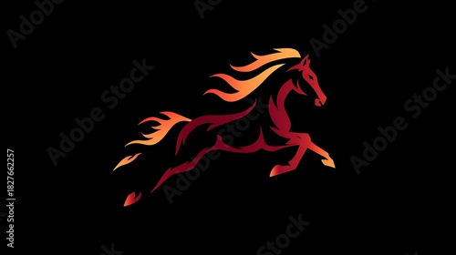 Stylized Red And Orange Horse Silhouette With Flame Mane stallion mare Photo