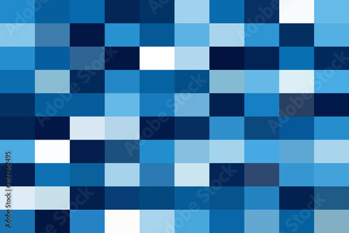 Fotografie Abstract blue mosaic pattern with varied shades of squares and white accents, creating a modern digital background texture design