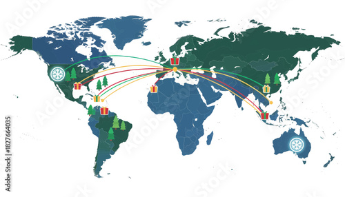 Global Shipping and Logistics Network Illustrated on a World Map with Connected Routes