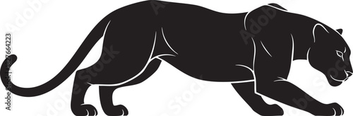 Crouching Panther Silhouette in Stealth Hunting Pose