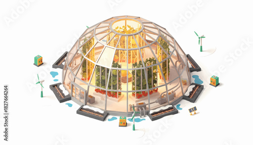 Eco-friendly greenhouse with renewable energy sources for sustainable agriculture and plant growth