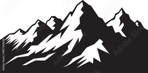 Silhouette of Jagged Mountain Range on White Background mountains peaks