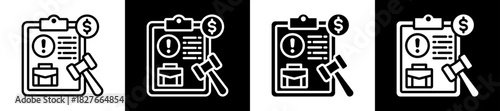 Business Penalty Icon Set In Black And White Filled Style Collection
