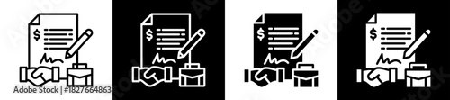 Business Contract Icon Set In Black And White Filled Style Collection