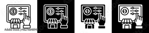 Market Control Icon Set In Black And White Filled Style Collection