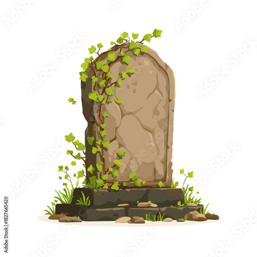 Vector illustration of a rustic tombstone tomb stone in a cemetery graveyard isolated on a white background