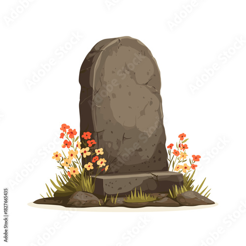 Vector illustration of a rustic tombstone tomb stone in a cemetery graveyard isolated on a white background