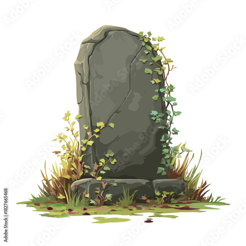Vector illustration of a rustic tombstone tomb stone in a cemetery graveyard isolated on a white background