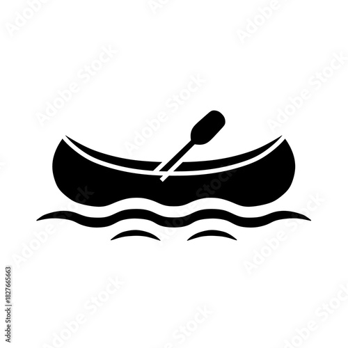 Canoe on the Water with Paddle Icon Illustration Vector