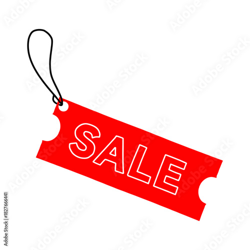 Vibrant red Sale tag with black string vector illustration